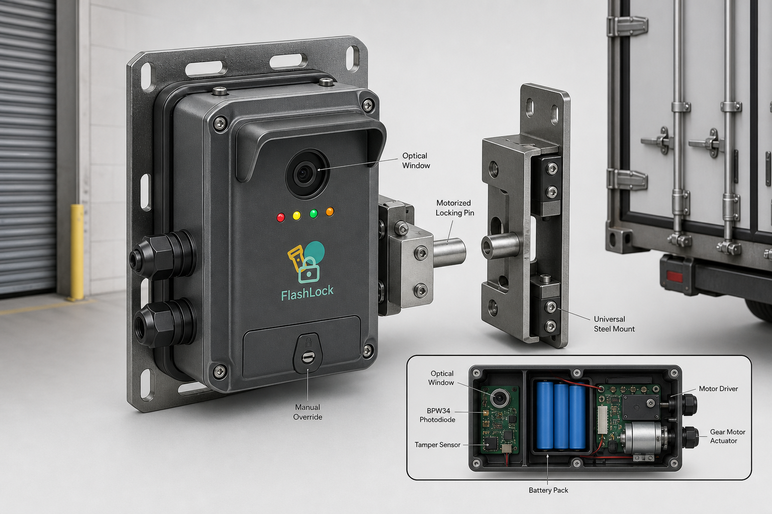FlashKeyLock black and white connected lock hardware fitted for a truck operation